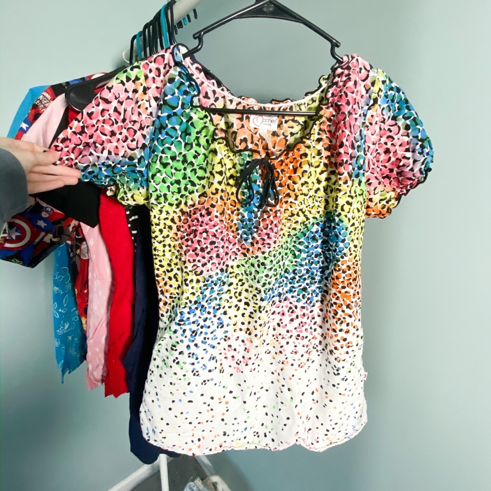 peaches uniforms Rainbow Watercolor Scrub Top
